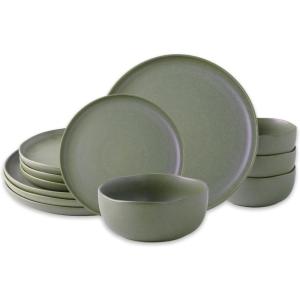 imageAmorArc Ceramic Dinnerware Sets Wavy Rim Stoneware Plates and Bowls Sets Highly Chip and Crack Resistant  Dishwasher ampamp Microwave ampamp Oven Safe Dishes set Service for 4 12pcReactive Matte