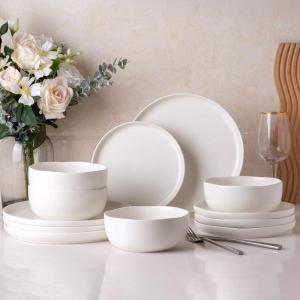 imageAmorArc Ceramic Dinnerware Sets Wavy Rim Stoneware Plates and Bowls Sets Highly Chip and Crack Resistant  Dishwasher ampamp Microwave ampamp Oven Safe Dishes set Service for 4 12pcMatte Speckled White