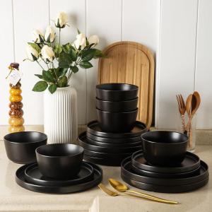 imageAmorArc Ceramic Dinnerware Sets for 4Modern Stoneware Plates and Bowls SetsChip and Crack Resistant  Dishwasher ampamp Microwave Safe Ceramic DishesService for 4 12pcBlack