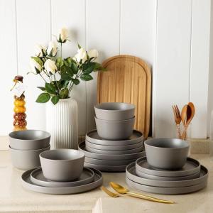 imageAmorArc Ceramic Dinnerware Sets for 4Stoneware Plates and Bowls SetsChip and Crack Resistant  Dishwasher ampamp Microwave Safe Ceramic DishesService for 4 12pcWhiteGray