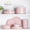 image:imageAmorArc Ceramic Dinnerware Sets for 4 12 Pieces Handpainted Plates and Bowls Set with Rustic Terracotta Underside Scratch Resistant Stoneware Dishes Set Dishwasher amp Microwave SafeModernPink