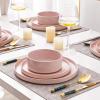 image:imageAmorArc Ceramic Dinnerware Sets for 4 12 Pieces Handpainted Plates and Bowls Set with Rustic Terracotta Underside Scratch Resistant Stoneware Dishes Set Dishwasher amp Microwave SafeModernPink