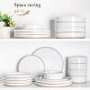 image:imageAmorArc Ceramic Dinnerware Sets for 4 12 Pieces Handpainted Plates and Bowls Set with Rustic Terracotta Underside Scratch Resistant Stoneware Dishes Set Dishwasher amp Microwave SafeWhite Handbrush Rim