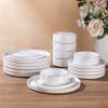image:imageAmorArc Ceramic Dinnerware Sets for 4 12 Pieces Handpainted Plates and Bowls Set with Rustic Terracotta Underside Scratch Resistant Stoneware Dishes Set Dishwasher amp Microwave SafeWhite Handbrush Rim