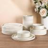 image:imageAmorArc Ceramic Dinnerware Sets for 4 12 Pieces Handpainted Plates and Bowls Set with Rustic Terracotta Underside Scratch Resistant Stoneware Dishes Set Dishwasher amp Microwave SafeModernBeige