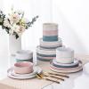 image:imageAmorArc Ceramic Dinnerware Sets for 4 12 Pieces Handpainted Plates and Bowls Set with Rustic Terracotta Underside Scratch Resistant Stoneware Dishes Set Dishwasher amp Microwave SafeModernColorful