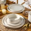 image:imageAmorArc Ceramic Dinnerware Sets for 4 12 Pieces Handpainted Plates and Bowls Set with Rustic Terracotta Underside Scratch Resistant Stoneware Dishes Set Dishwasher amp Microwave SafeModernBeige
