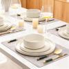 image:imageAmorArc Ceramic Dinnerware Sets for 4 12 Pieces Handpainted Plates and Bowls Set with Rustic Terracotta Underside Scratch Resistant Stoneware Dishes Set Dishwasher amp Microwave SafeModernBeige