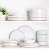 image:imageAmorArc Ceramic Dinnerware Sets for 4 12 Pieces Handpainted Plates and Bowls Set with Rustic Terracotta Underside Scratch Resistant Stoneware Dishes Set Dishwasher amp Microwave SafeWhite Handbrush Rim