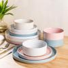 image:imageAmorArc Ceramic Dinnerware Sets for 4 12 Pieces Handpainted Plates and Bowls Set with Rustic Terracotta Underside Scratch Resistant Stoneware Dishes Set Dishwasher amp Microwave SafeModernColorful