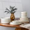 image:imageAmorArc Ceramic Dinnerware Sets for 4 12 Pieces Handpainted Plates and Bowls Set with Rustic Terracotta Underside Scratch Resistant Stoneware Dishes Set Dishwasher amp Microwave SafeModernBeige High edge