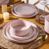 image:imageAmorArc Ceramic Dinnerware Sets for 4 12 Pieces Handpainted Plates and Bowls Set with Rustic Terracotta Underside Scratch Resistant Stoneware Dishes Set Dishwasher amp Microwave SafeModernPink