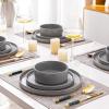 image:imageAmorArc Ceramic Dinnerware Sets for 4 12 Pieces Handpainted Plates and Bowls Set with Rustic Terracotta Underside Scratch Resistant Stoneware Dishes Set Dishwasher amp Microwave SafeModernGray