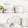 image:imageAmorArc Ceramic Dinnerware Sets for 4 12 Pieces Handpainted Plates and Bowls Set with Rustic Terracotta Underside Scratch Resistant Stoneware Dishes Set Dishwasher amp Microwave SafeModernWhite
