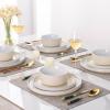 image:imageAmorArc Ceramic Dinnerware Sets for 4 12 Pieces Handpainted Plates and Bowls Set with Rustic Terracotta Underside Scratch Resistant Stoneware Dishes Set Dishwasher amp Microwave SafeCream
