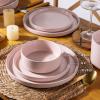 image:imageAmorArc Ceramic Dinnerware Sets for 4 12 Pieces Handpainted Plates and Bowls Set with Rustic Terracotta Underside Scratch Resistant Stoneware Dishes Set Dishwasher amp Microwave SafeModernPink