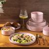 image:imageAmorArc Ceramic Dinnerware Sets for 4 12 Pieces Handpainted Plates and Bowls Set with Rustic Terracotta Underside Scratch Resistant Stoneware Dishes Set Dishwasher amp Microwave SafeModernPink