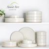 image:imageAmorArc Ceramic Dinnerware Sets for 4 12 Pieces Handpainted Plates and Bowls Set with Rustic Terracotta Underside Scratch Resistant Stoneware Dishes Set Dishwasher amp Microwave SafeModernBeige