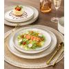 image:imageAmorArc Ceramic Dinnerware Sets for 4 12 Pieces Handpainted Plates and Bowls Set with Rustic Terracotta Underside Scratch Resistant Stoneware Dishes Set Dishwasher amp Microwave SafeBeige Handbrush Rim