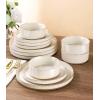 image:imageAmorArc Ceramic Dinnerware Sets for 4 12 Pieces Handpainted Plates and Bowls Set with Rustic Terracotta Underside Scratch Resistant Stoneware Dishes Set Dishwasher amp Microwave SafeBeige Handbrush Rim