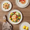 image:imageAmorArc Ceramic Dinnerware Sets for 4 12 Pieces Handpainted Plates and Bowls Set with Rustic Terracotta Underside Scratch Resistant Stoneware Dishes Set Dishwasher amp Microwave SafeModernBeige