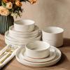 image:imageAmorArc Ceramic Dinnerware Sets for 4 12 Pieces Handpainted Plates and Bowls Set with Rustic Terracotta Underside Scratch Resistant Stoneware Dishes Set Dishwasher amp Microwave SafeModernBeige