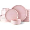 image:imageAmorArc Ceramic Dinnerware Sets for 4 12 Pieces Handpainted Plates and Bowls Set with Rustic Terracotta Underside Scratch Resistant Stoneware Dishes Set Dishwasher amp Microwave SafeModernPink