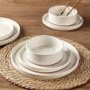 image:imageAmorArc Ceramic Dinnerware Sets for 4 12 Pieces Handpainted Plates and Bowls Set with Rustic Terracotta Underside Scratch Resistant Stoneware Dishes Set Dishwasher amp Microwave SafeModernBeige