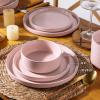 image:imageAmorArc Ceramic Dinnerware Sets for 4 12 Pieces Handpainted Plates and Bowls Set with Rustic Terracotta Underside Scratch Resistant Stoneware Dishes Set Dishwasher amp Microwave SafeModernPink