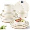 image:imageAmorArc Ceramic Dinnerware Sets for 4 12 Pieces Handpainted Plates and Bowls Set with Rustic Terracotta Underside Scratch Resistant Stoneware Dishes Set Dishwasher amp Microwave SafeBeige Handbrush Rim