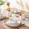 image:imageAmorArc Ceramic Dinnerware Sets for 4 12 Pieces Handpainted Plates and Bowls Set with Rustic Terracotta Underside Scratch Resistant Stoneware Dishes Set Dishwasher amp Microwave SafeModernWhite
