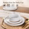 image:imageAmorArc Ceramic Dinnerware Sets for 4 12 Pieces Handpainted Plates and Bowls Set with Rustic Terracotta Underside Scratch Resistant Stoneware Dishes Set Dishwasher amp Microwave SafeModernWhite