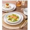 image:imageAmorArc Ceramic Dinnerware Sets for 4 12 Pieces Handpainted Plates and Bowls Set with Rustic Terracotta Underside Scratch Resistant Stoneware Dishes Set Dishwasher amp Microwave SafeWhite Handbrush Rim