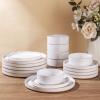 image:imageAmorArc Ceramic Dinnerware Sets for 4 12 Pieces Handpainted Plates and Bowls Set with Rustic Terracotta Underside Scratch Resistant Stoneware Dishes Set Dishwasher amp Microwave SafeWhite Handbrush Rim