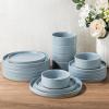 image:imageAmorArc Ceramic Dinnerware Sets for 4 12 Pieces Handpainted Plates and Bowls Set with Rustic Terracotta Underside Scratch Resistant Stoneware Dishes Set Dishwasher amp Microwave SafeModernBlue