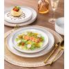 image:imageAmorArc Ceramic Dinnerware Sets for 4 12 Pieces Handpainted Plates and Bowls Set with Rustic Terracotta Underside Scratch Resistant Stoneware Dishes Set Dishwasher amp Microwave SafeWhite Handbrush Rim