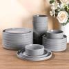 image:imageAmorArc Ceramic Dinnerware Sets for 4 12 Pieces Handpainted Plates and Bowls Set with Rustic Terracotta Underside Scratch Resistant Stoneware Dishes Set Dishwasher amp Microwave SafeModernGray