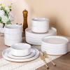 image:imageAmorArc Ceramic Dinnerware Sets for 4 12 Pieces Handpainted Plates and Bowls Set with Rustic Terracotta Underside Scratch Resistant Stoneware Dishes Set Dishwasher amp Microwave SafeModernWhite