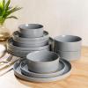 image:imageAmorArc Ceramic Dinnerware Sets for 4 12 Pieces Handpainted Plates and Bowls Set with Rustic Terracotta Underside Scratch Resistant Stoneware Dishes Set Dishwasher amp Microwave SafeModernGray