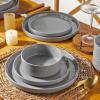 image:imageAmorArc Ceramic Dinnerware Sets for 4 12 Pieces Handpainted Plates and Bowls Set with Rustic Terracotta Underside Scratch Resistant Stoneware Dishes Set Dishwasher amp Microwave SafeModernGray
