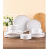 image:imageAmorArc Ceramic Dinnerware Sets for 4 12 Pieces Handpainted Plates and Bowls Set with Rustic Terracotta Underside Scratch Resistant Stoneware Dishes Set Dishwasher amp Microwave SafeWhite Handbrush Rim