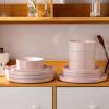 image:imageAmorArc Ceramic Dinnerware Sets for 4 12 Pieces Handpainted Plates and Bowls Set with Rustic Terracotta Underside Scratch Resistant Stoneware Dishes Set Dishwasher amp Microwave SafeModernPink