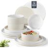 image:imageAmorArc Ceramic Dinnerware Sets for 4 12 Pieces Handpainted Plates and Bowls Set with Rustic Terracotta Underside Scratch Resistant Stoneware Dishes Set Dishwasher amp Microwave SafeCream